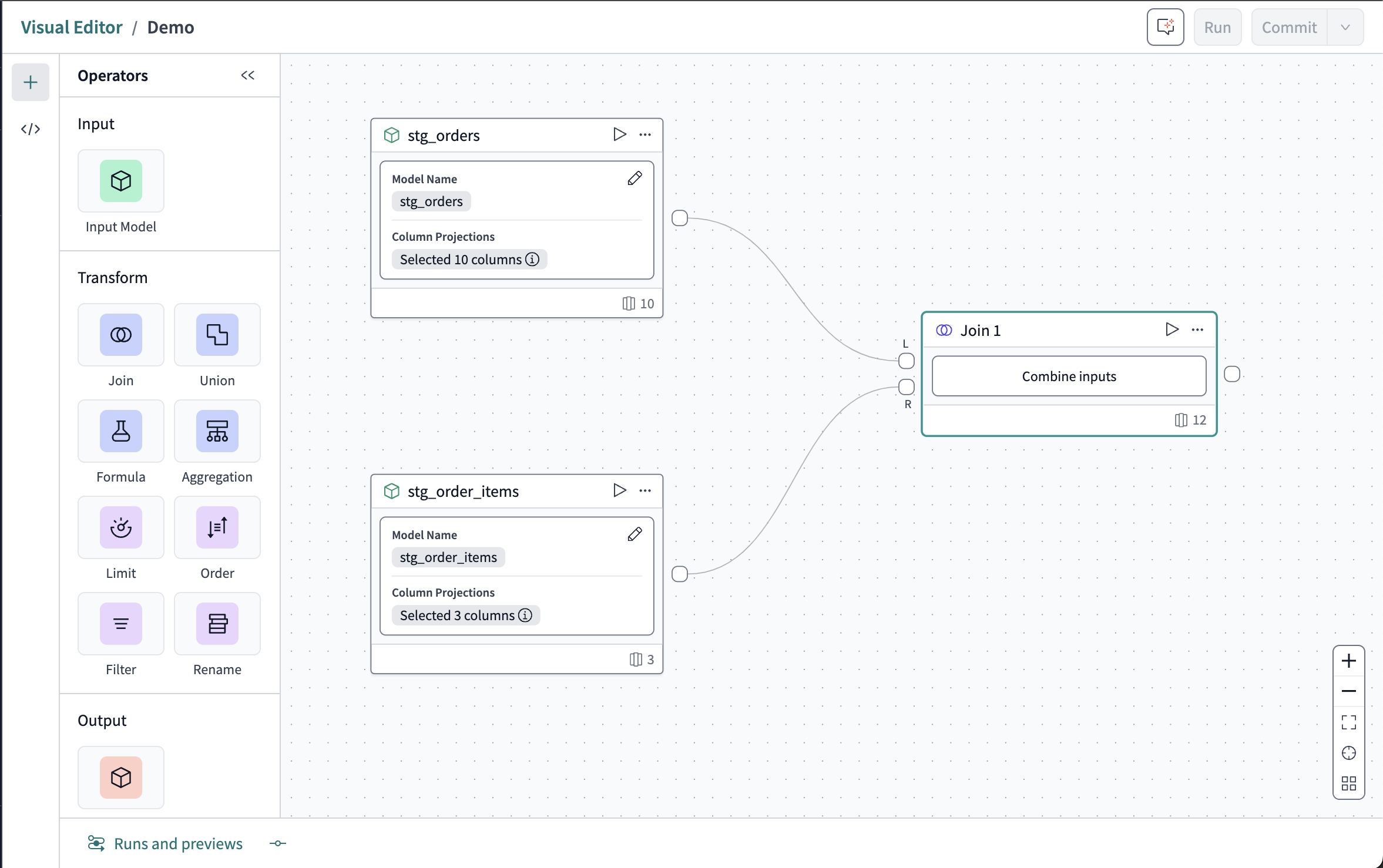 The join is connected to two model operators. The join is connected to two model operators.